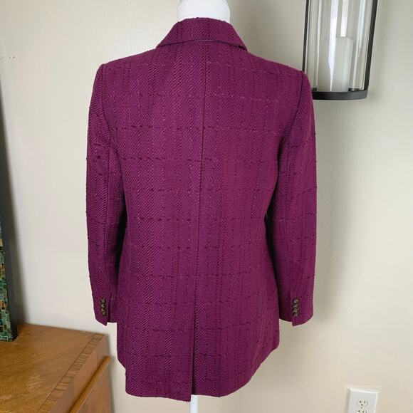 Ann Taylor Size 12 Tweed Double Breasted Blazer Jacket Coat Raspberry Plum Warm - Picture 9 of 11